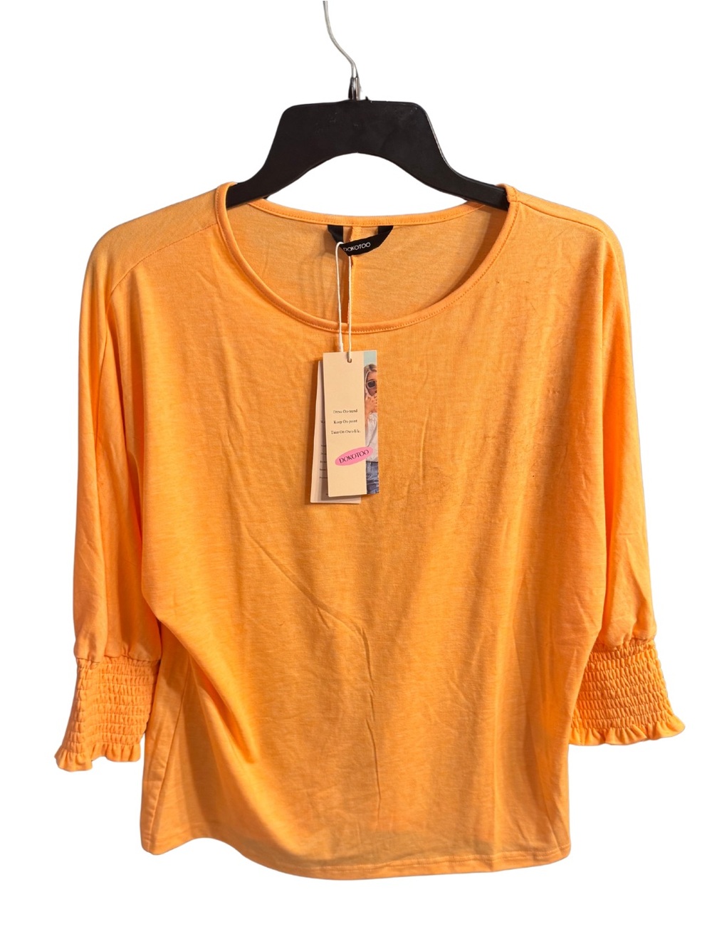 Kim Rogers Peach-Orange 3/4 Sleeve Smocked Cuff Top